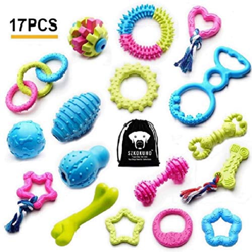 17 Pack Durable Puppy Dog Chew Toys Set Dog Teething Ball Toys Dog Tug Toy